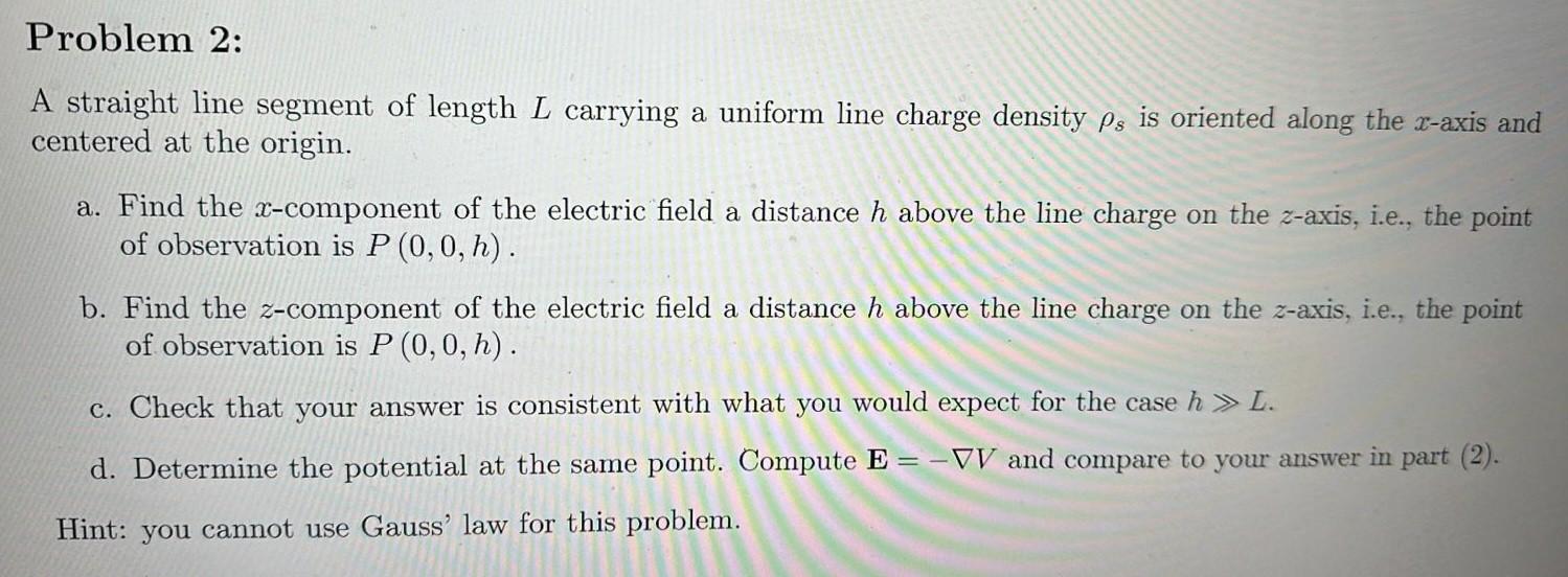 Solved A straight line segment of length L carrying a | Chegg.com