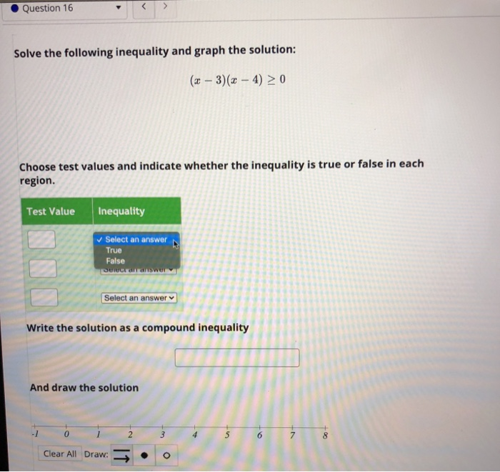Solved Question 16 Solve the following inequality and graph | Chegg.com
