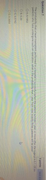 Solved Question 7 5 points Save A The probability that a | Chegg.com