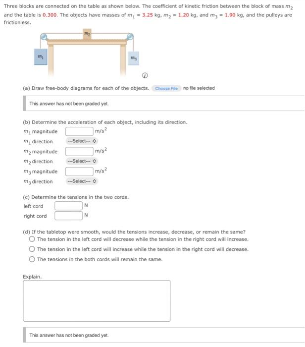 Solved Three blocks are connected on the table as shown | Chegg.com