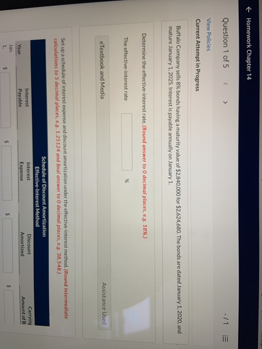 Solved + Homework Chapter 14 Question 1 of 5 -/1 View | Chegg.com