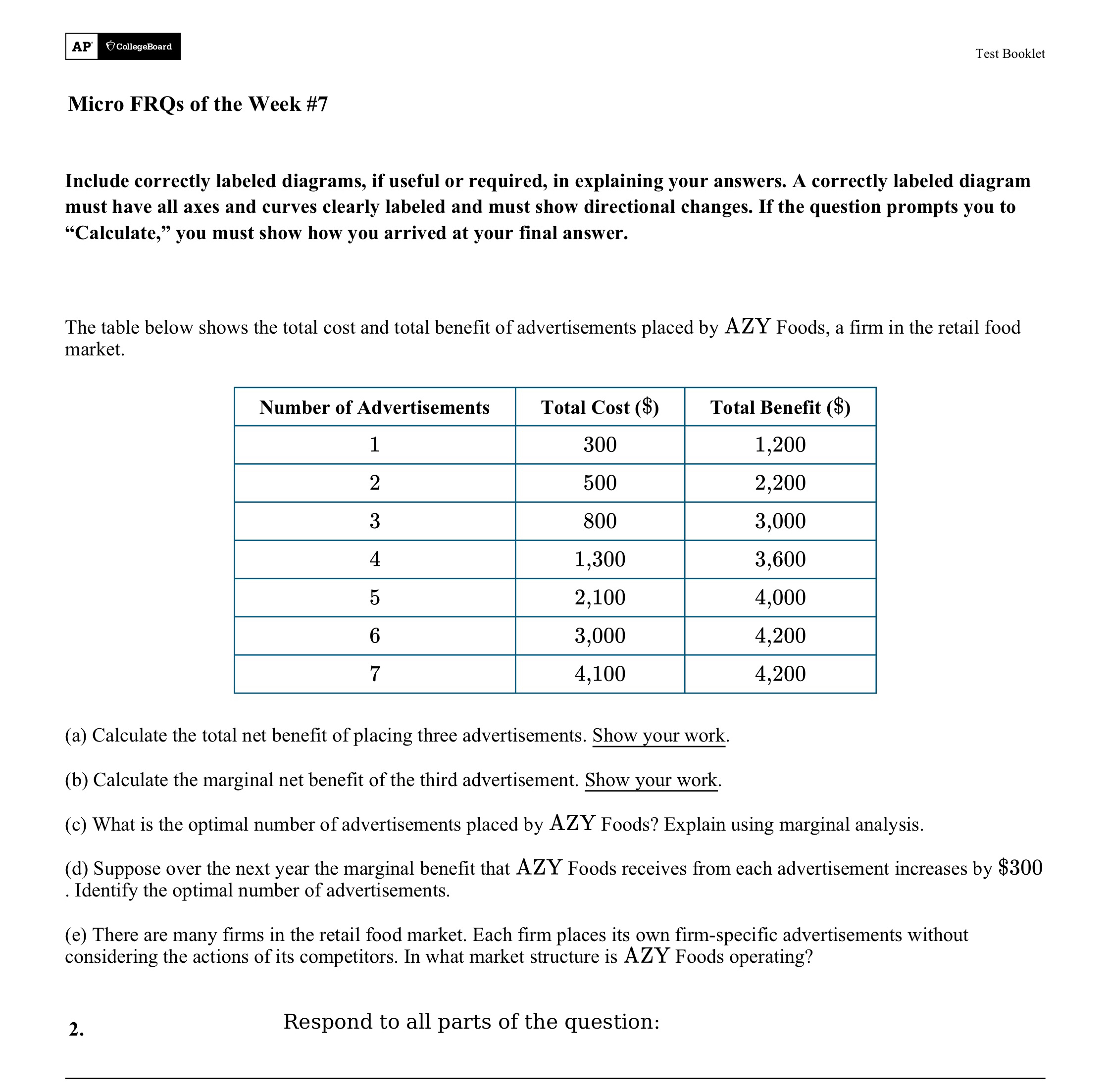 Solved APÓCollegeBoardTest BookletMicro FRQs of the Week | Chegg.com
