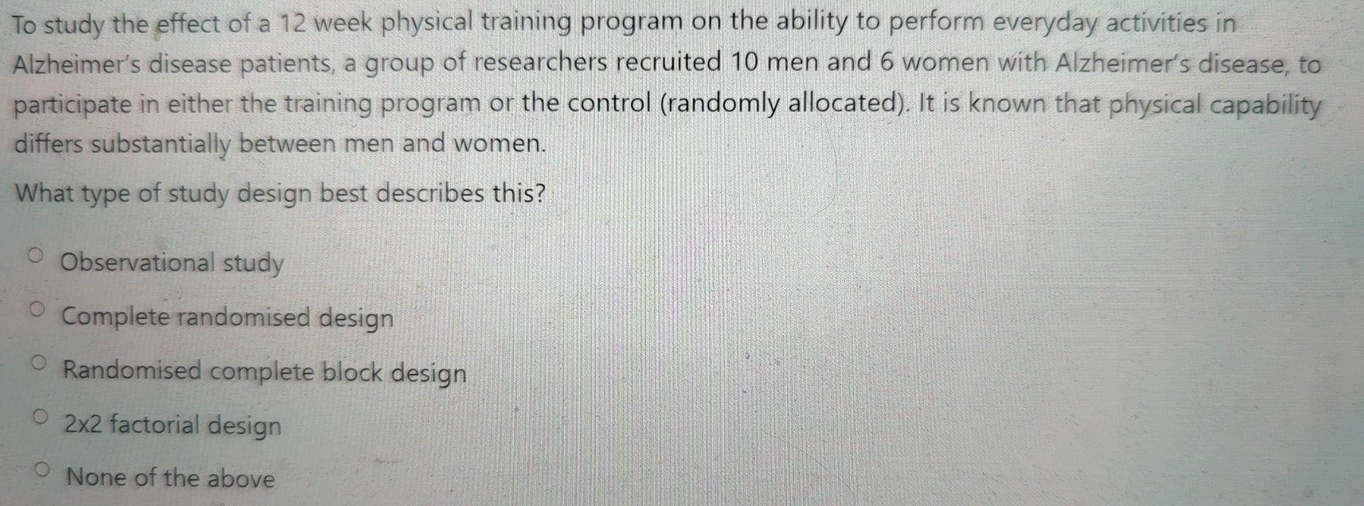 Solved To study the effect of a 12 week physical training | Chegg.com