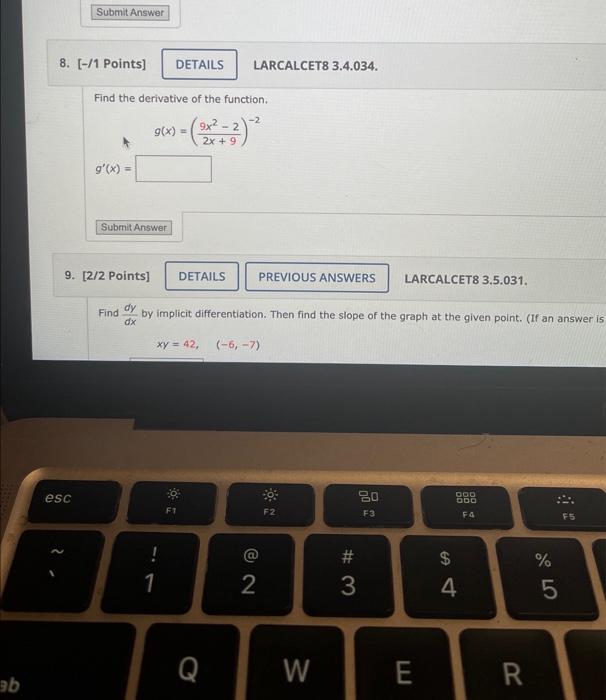 /1 Points] LARCALCET8 3.4.034. Find the derivative of | Chegg.com