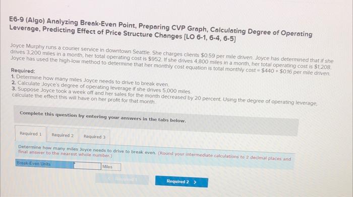 Solved E6 9 Algo Analyzing Break Even Point Preparing Cvp 0055