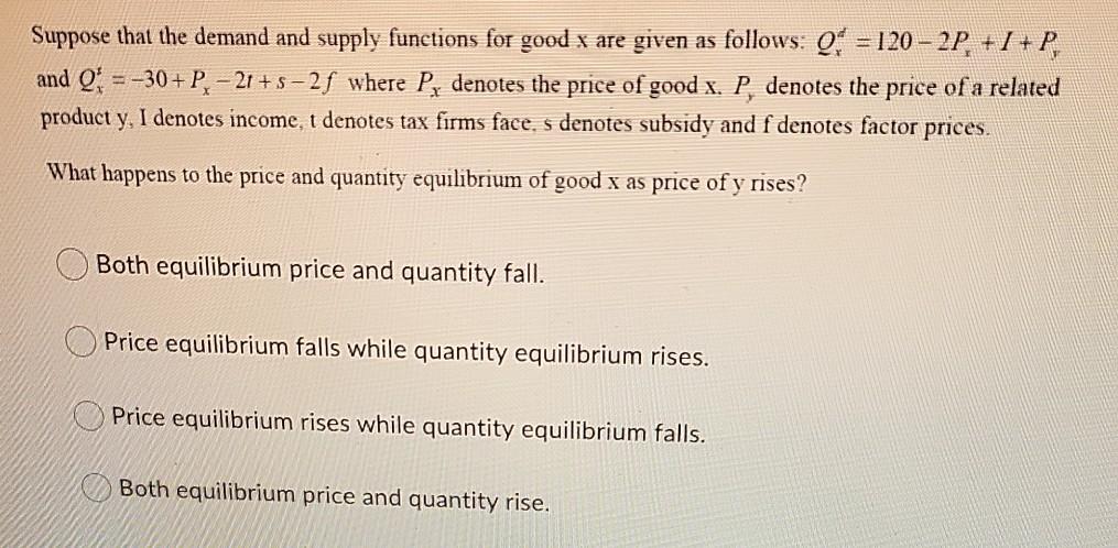 Solved Suppose that the demand and supply functions for good | Chegg.com