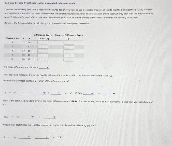 Solved 5. A step-by-step hypothesis test for a | Chegg.com