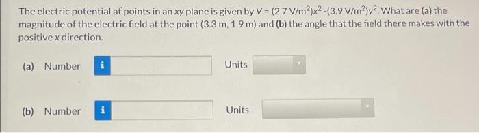 Solved The electric potential at points in an xy plane is | Chegg.com