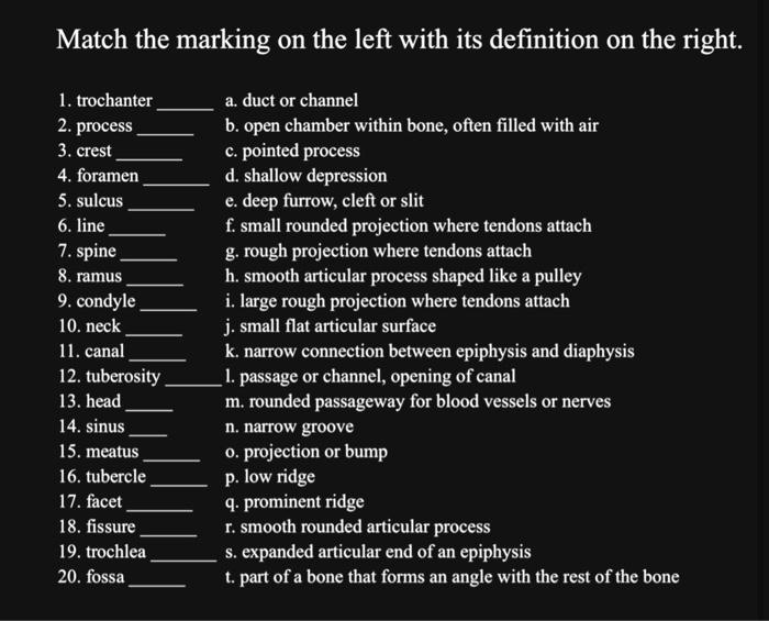 Solved Match the marking on the left with its definition on 