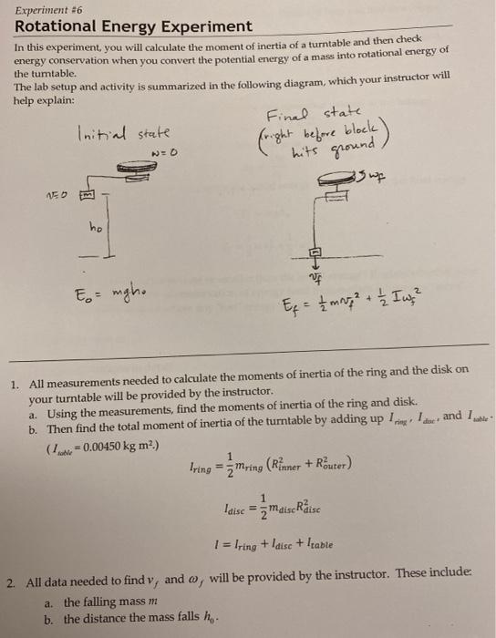 Solved Experiment #6 Rotational Energy Experiment In this | Chegg.com
