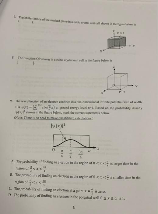 Solved 7. The Miller indice of the marked plane in a cubic | Chegg.com