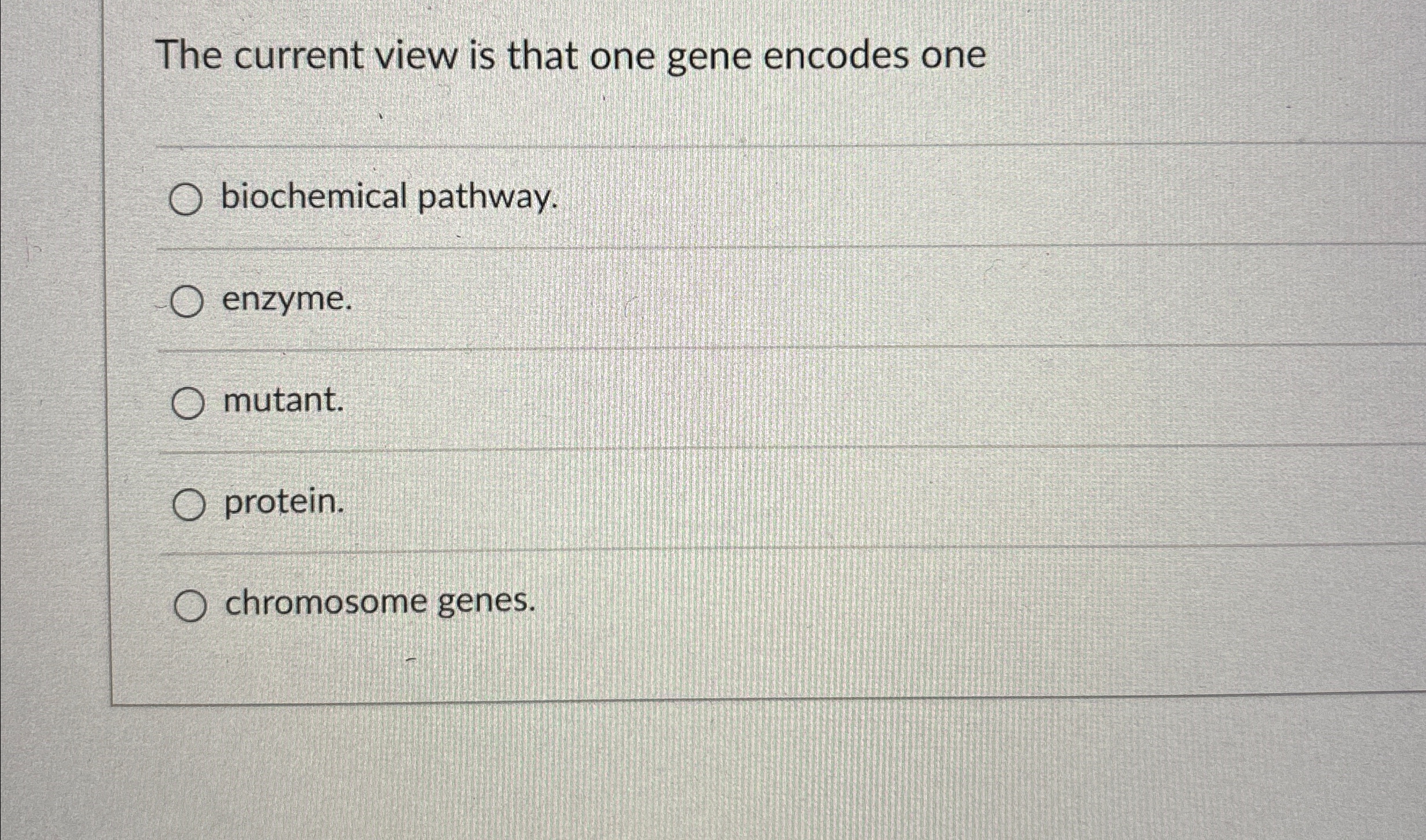 Solved The current view is that one gene encodes | Chegg.com