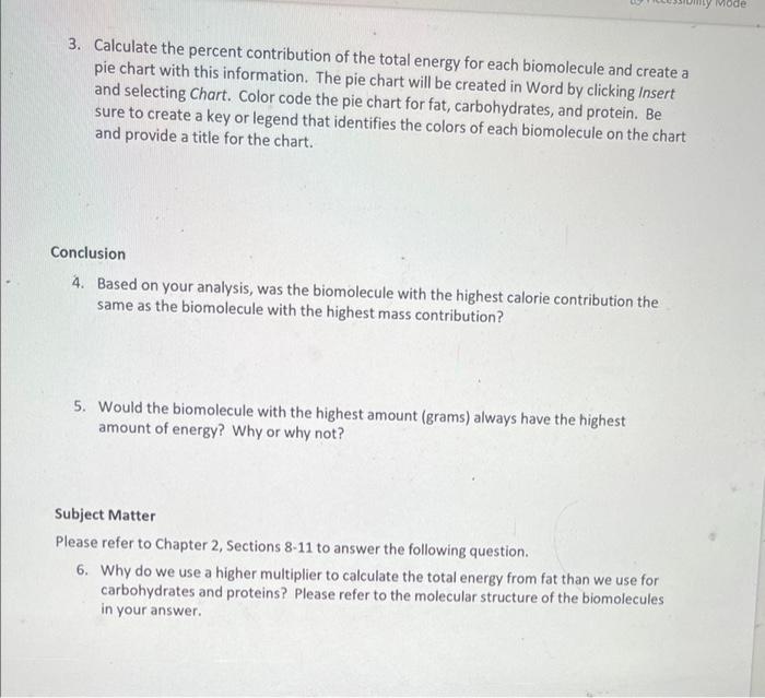 Solved Analysis of Nutrition Facts and Biomolecules KING