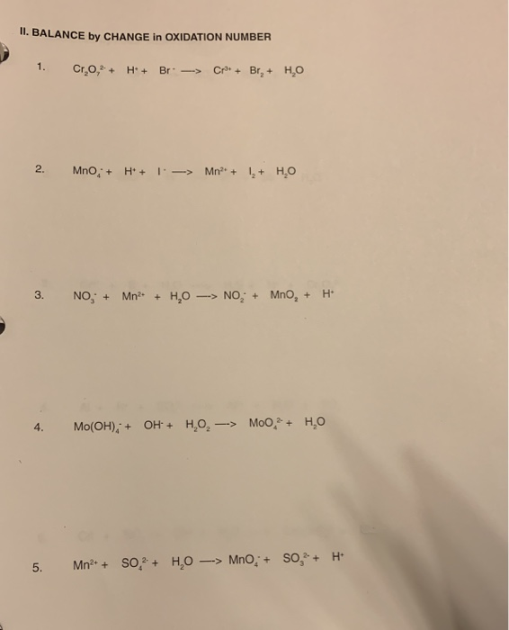 Solved Chemistry 1120 Lab Problem Set - Redox Equations I. 