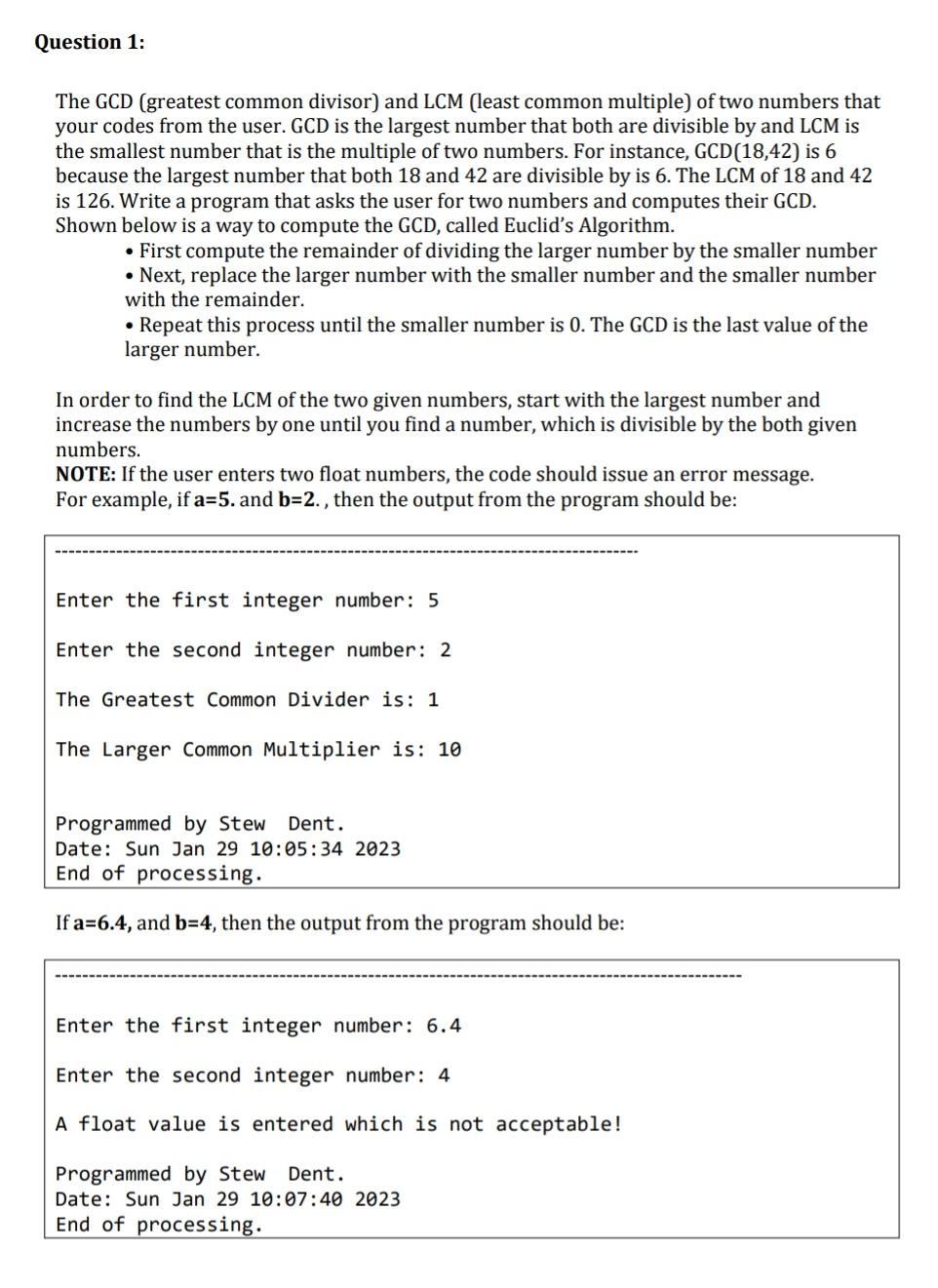 Solved The GCD (greatest common divisor) and LCM (least | Chegg.com