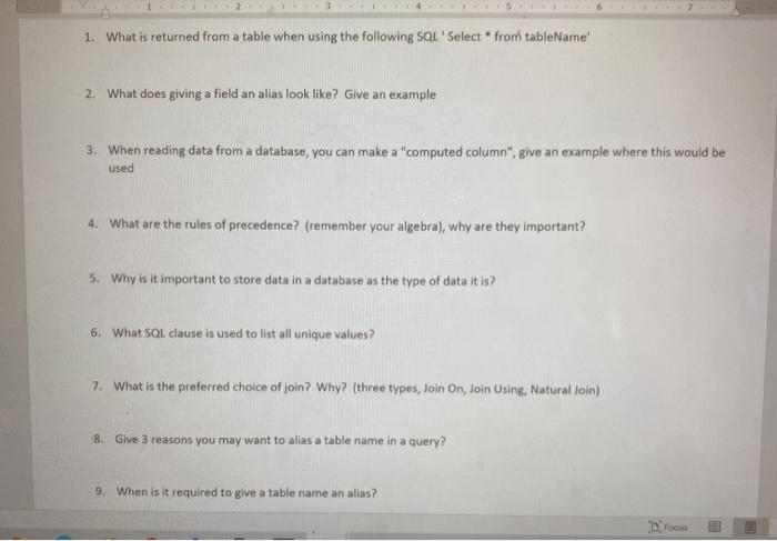 Solved 1. What is returned from a table when using the | Chegg.com