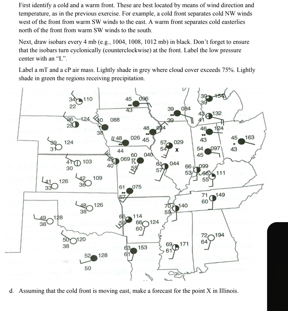 Solved First identify a cold and a warm front. These are | Chegg.com