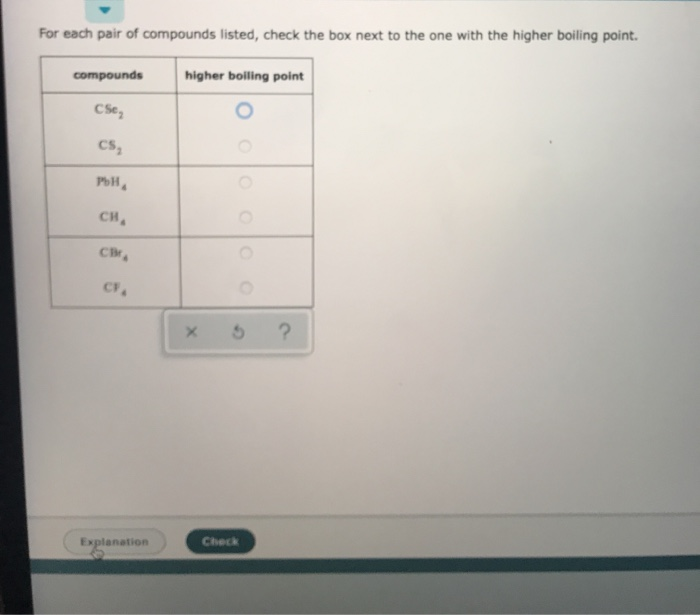 Solved For each pair of compounds listed check the box next