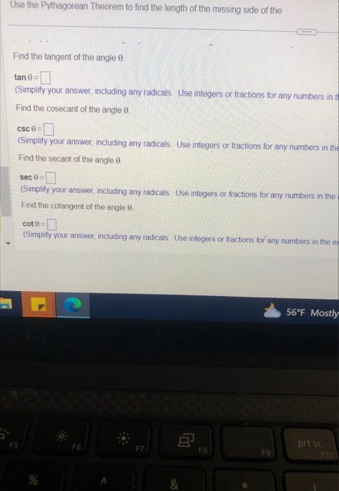 Solved right triangle. Then find the value of each of the | Chegg.com