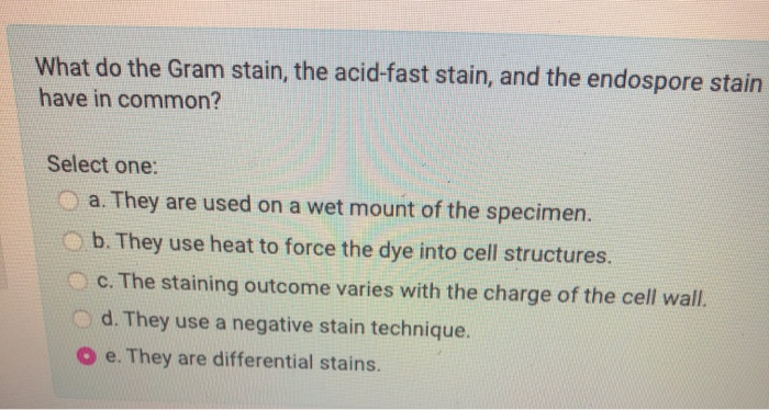 Solved What do the Gram stain, the acid-fast stain, and the | Chegg.com