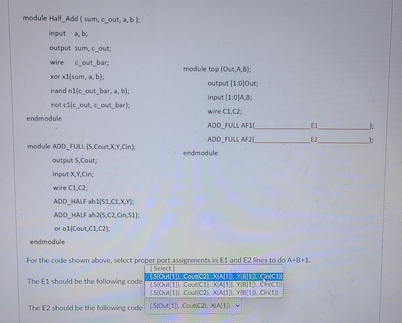Solved For the code shown above, select proper port | Chegg.com