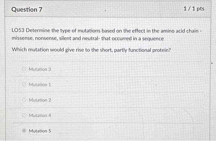 Solved LO53 Determine the type of mutations based on the | Chegg.com
