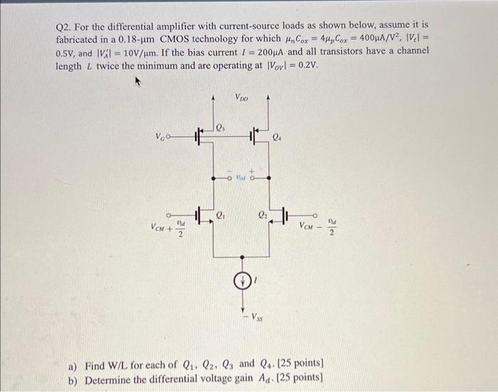 Solved Q2. For the differential amplifier with | Chegg.com