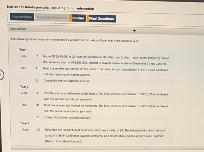 Solved Entries for bonds payable, including bond redemption
