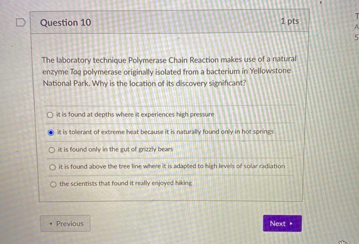 Solved Question 10 1 pts А A 5 The laboratory technique | Chegg.com