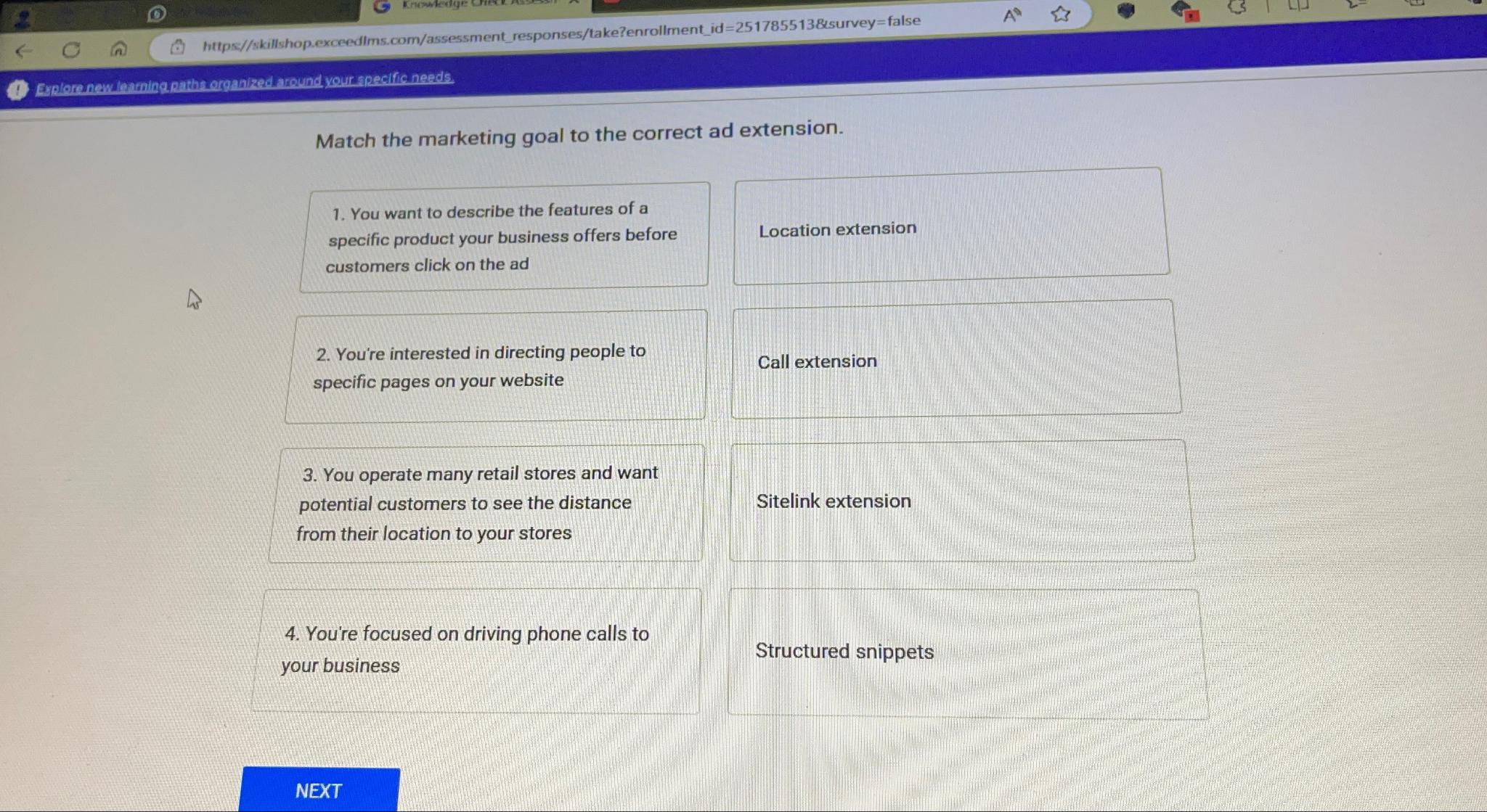 Match The Marketing Goal To The Correct Ad Extension