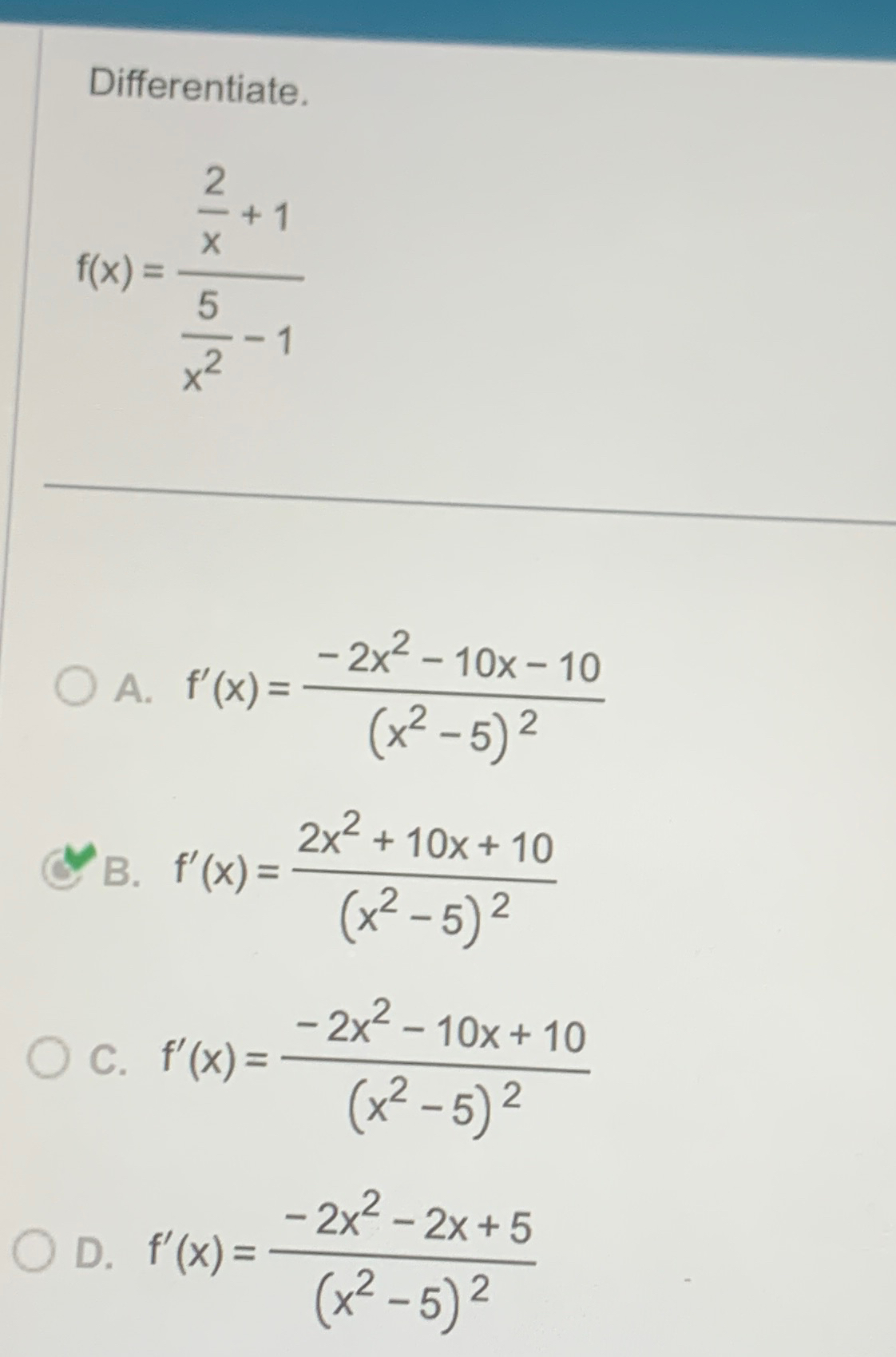 Solved Differentiate F X 2x 15x2 1a F X 2x2 10x 10 X2 5