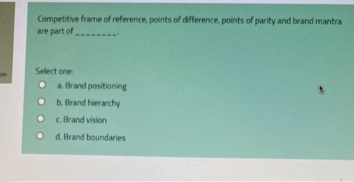 Solved Competitive Frame Of Reference Points Of Difference Chegg Com