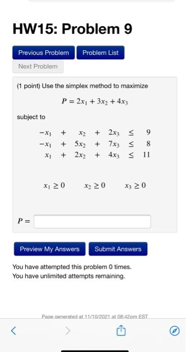 Solved HW15: Problem 9 Previous Problem Problem List Next | Chegg.com