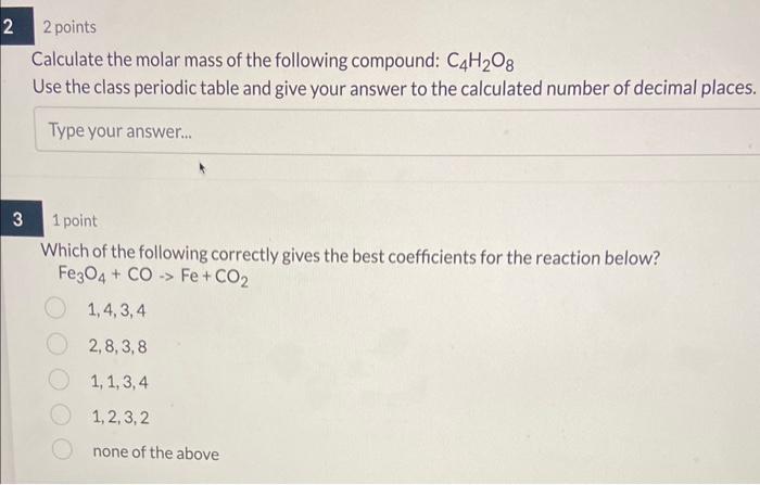 Solved 2 Points Calculate The Molar Mass Of The Following | Chegg.com