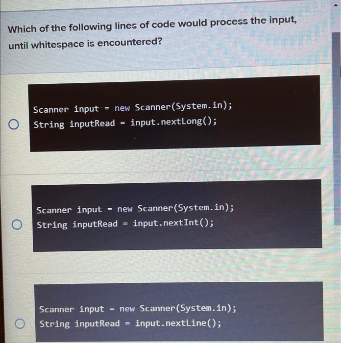 Solved Which of the following lines of code would process | Chegg.com