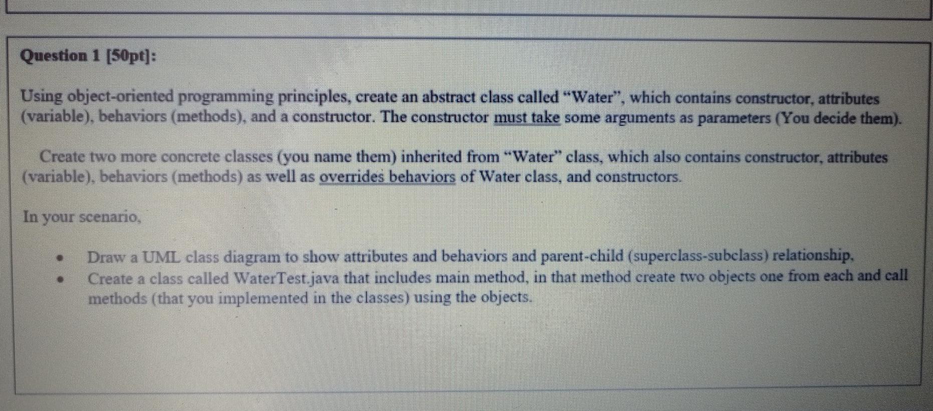 Solved Question 1 [50pt]: Using object-oriented programming | Chegg.com