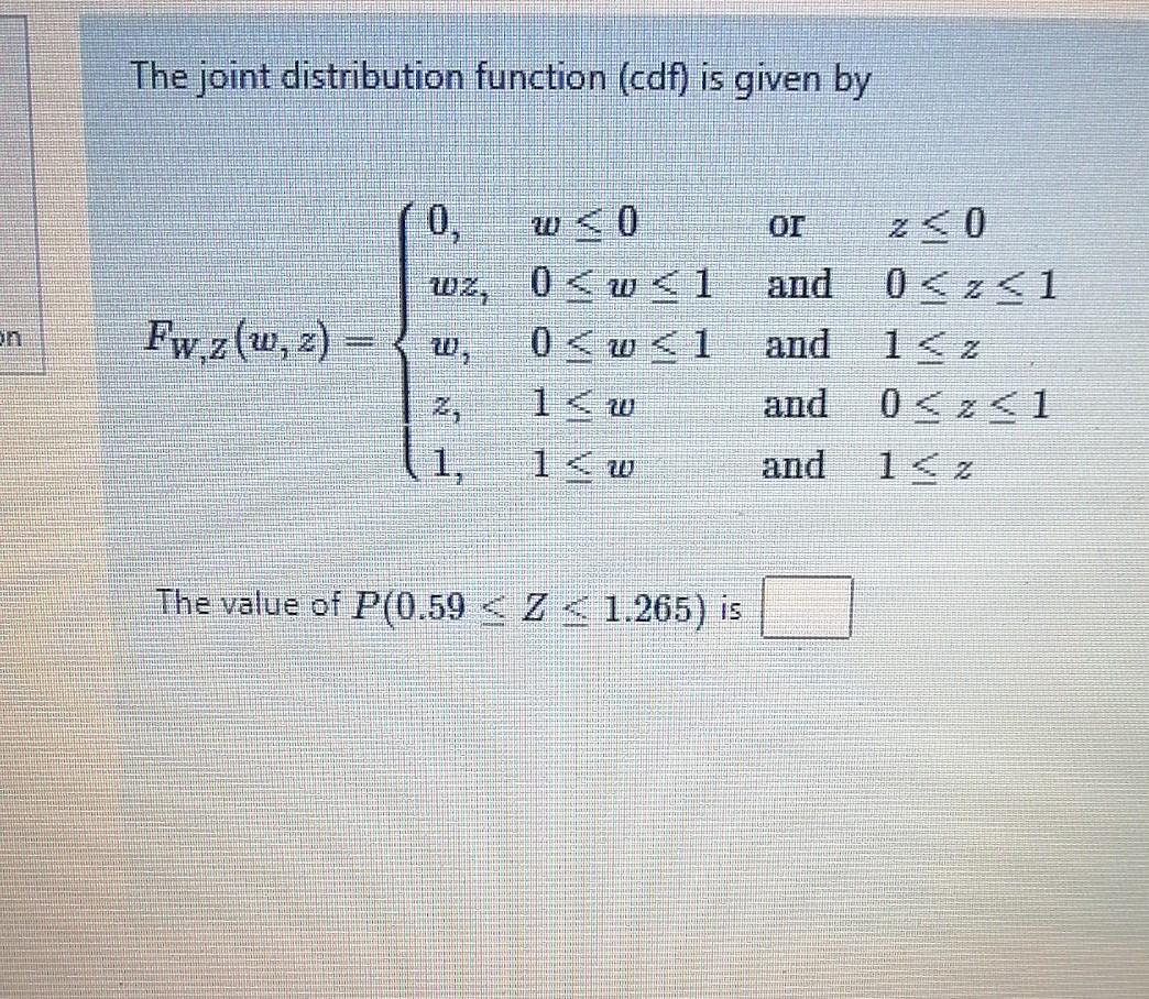 Solved The joint distribution function (cdf) is given by OT | Chegg.com