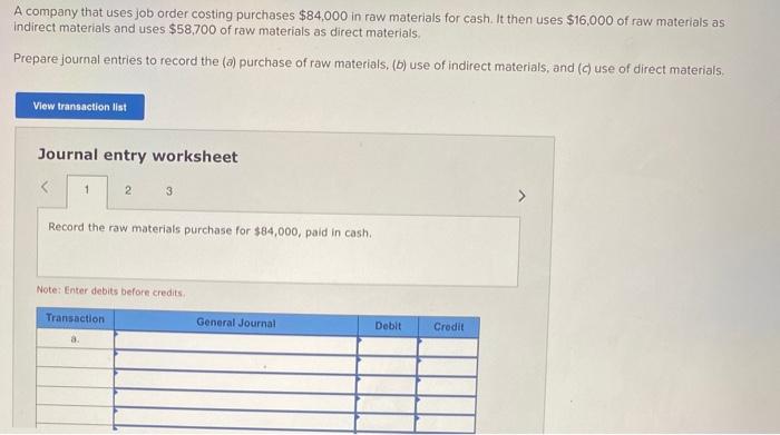 Solved A company that uses job order costing purchases | Chegg.com