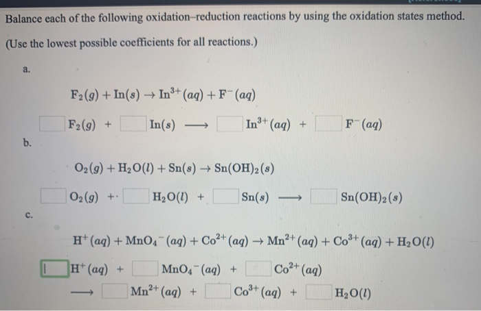 Solved Balance each of the following oxidation-reduction | Chegg.com