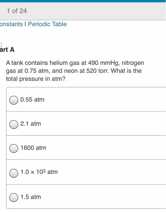 Solved 1 of 24 onstants 1 Periodic Table art A A tank