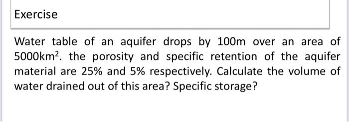 Solved Water table of an aquifer drops by 100 m over an area | Chegg.com