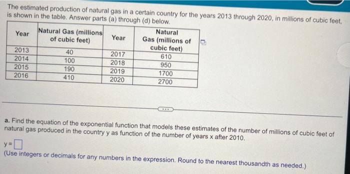 Solved The Estimated Production Of Natural Gas In A Certain | Chegg.com