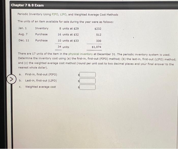 Solved Periodic Inventory Using FIFO, LIFO, and Weighted | Chegg.com