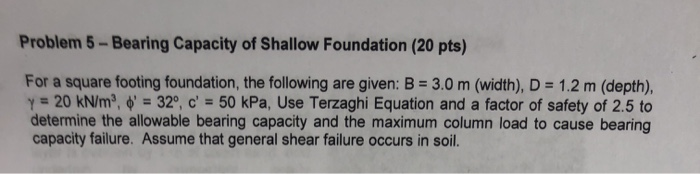 Solved Problem 5 - Bearing Capacity Of Shallow Foundation | Chegg.com