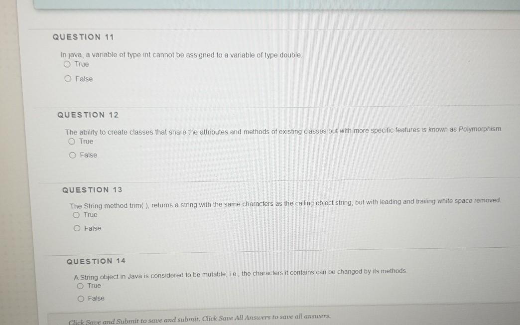 Solved QUESTION 11 In java, a variable of type int cannot be | Chegg.com