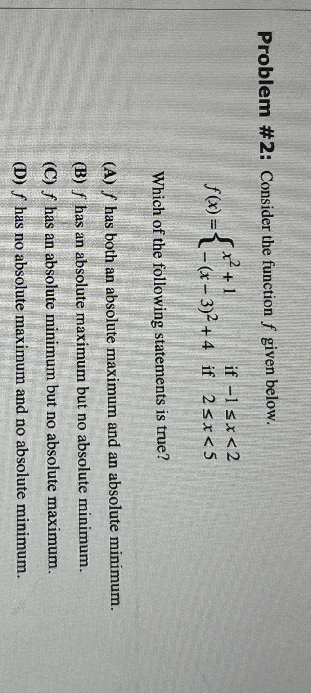 Solved Problem #2: Consider the function f ﻿given | Chegg.com