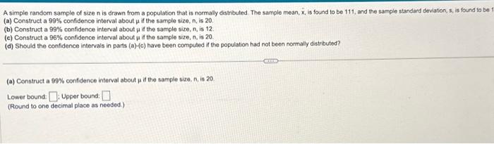 Solved A simple random sample of size n is drawn from a | Chegg.com