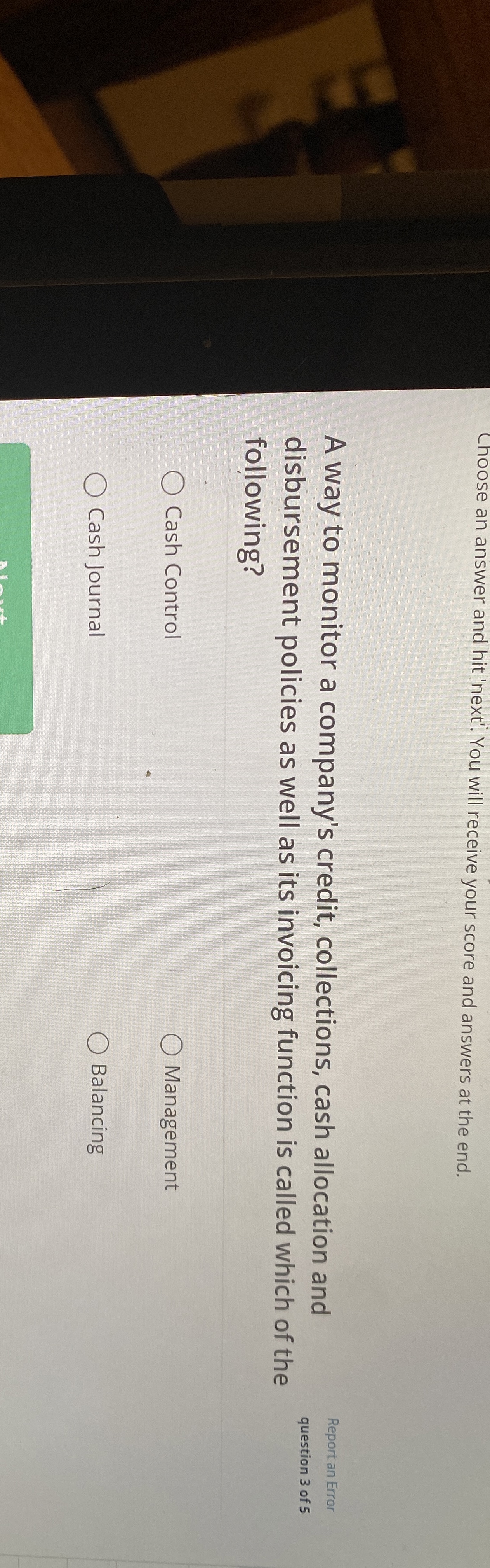 Solved Choose an answer and hit 'next'. You will receive | Chegg.com