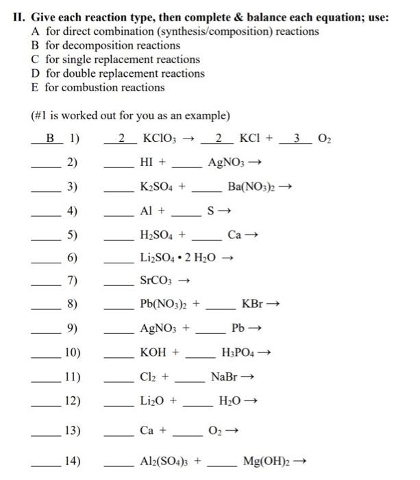 Solved Give each reaction type, then complete & balance each | Chegg.com