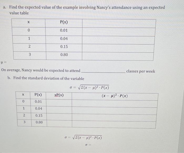 Solved a. Find the expected value of the example involving | Chegg.com